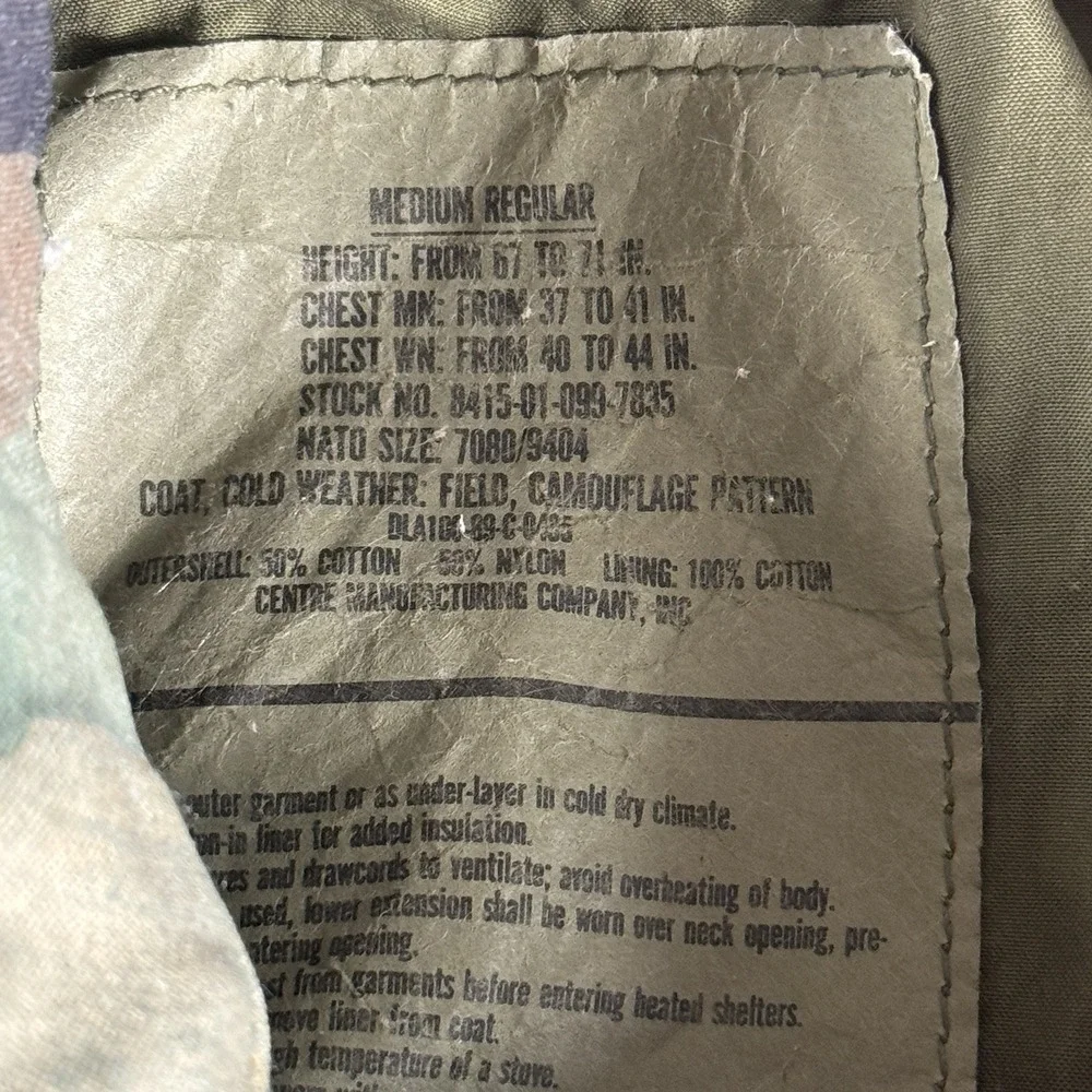 USGI M-65 Field Jacket Medium Regular Woodland Camo BDU Cold Weather